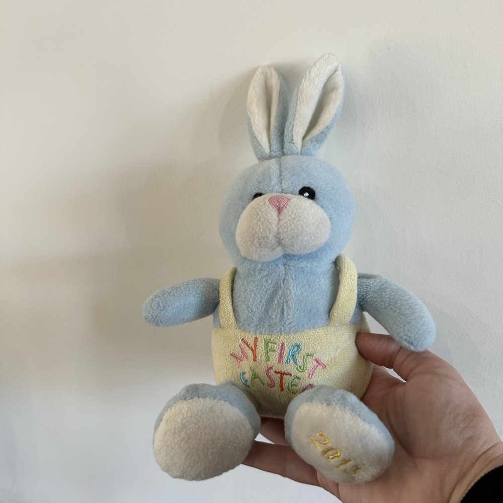 Dan See Easter Plush My First Easter 2013 Blue Bunny In Yellow Overalls Lovey